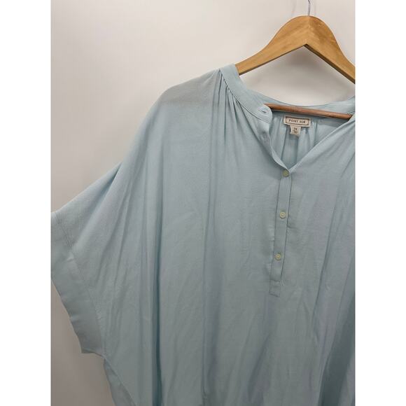 Point Sur J.Crew Drapey Popover Shirt Women 3X Baby Blue Blouse NWT - Picture 3 of 7